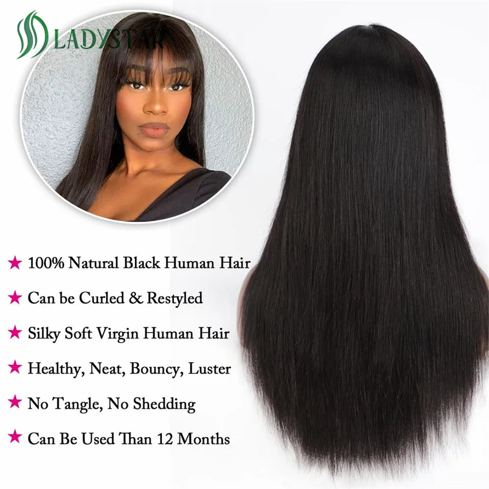 Perruque Lisse Frange Cheveux Naturels sans colle