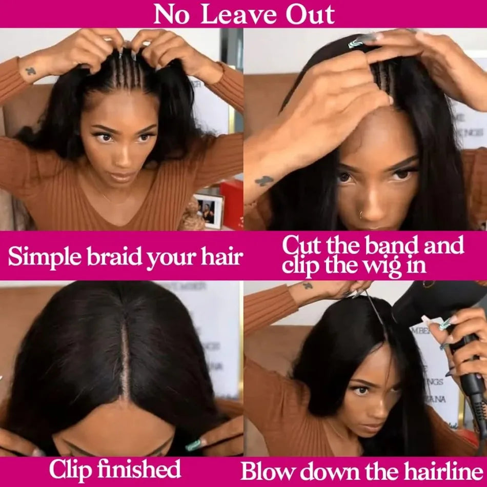 Perruque V Part Cheveux Humains Sans Colle