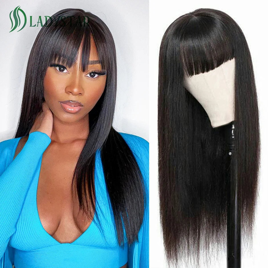 Perruque Lisse Frange Cheveux Naturels sans colle