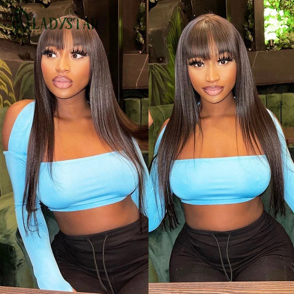 Perruque Lisse Frange Cheveux Naturels sans colle