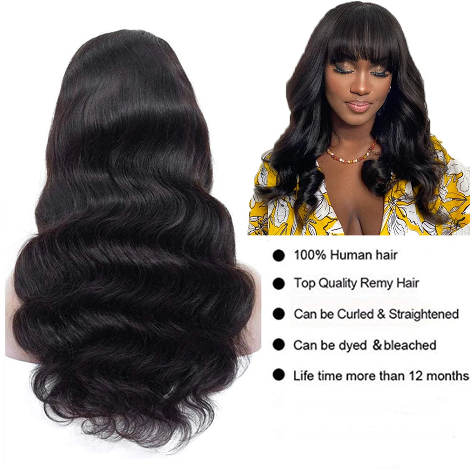 Perruque Body Wave Avec Frange Sans Colle